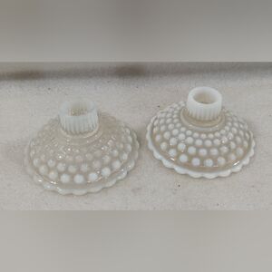 Vintage Fenton White Opalescent Hobnail Moonstone Candle Holders Candlestick
